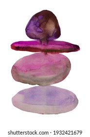 Watercolor hand drawn purple stone. rock