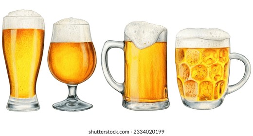 Watercolor hand drawn realistic glasses of beer - Powered by Shutterstock