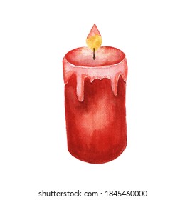 Watercolor hand drawn red candle with flame isolated on white - Powered by Shutterstock