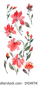 Watercolor Hand Drawn Red Graphic Flowers