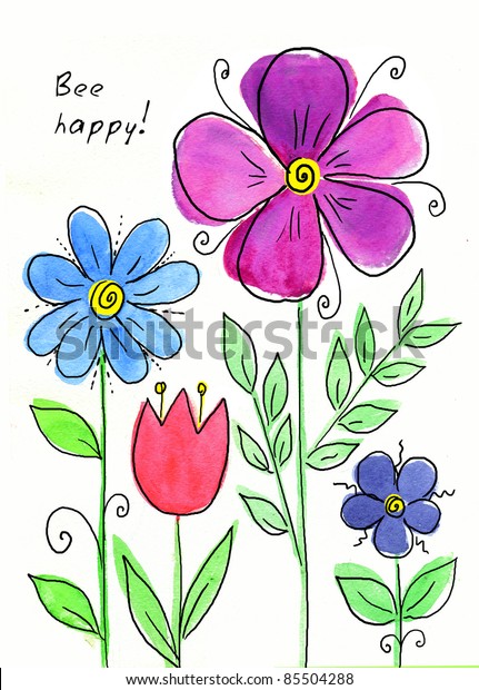 Watercolor Hand Drawn Stick Flowers Stock Illustration 85504288