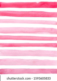 Watercolor Hand Drawn Stripe Background. Pink Watercolor Stripes Isolated Pattern. 