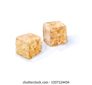 Watercolor Hand Drawn Sugar Cube Isolated Illustration.