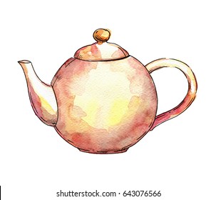 Watercolor Hand Drawn Teapot