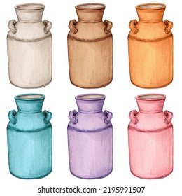 Watercolor Hand Drawn Vintage Milk Can