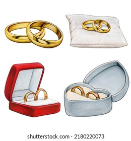 Watercolor Hand Drawn Wedding Rings Collection