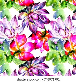 Tropical Plants Pattern Watercolor Style Aquarelle Stock Illustration ...