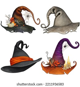 Watercolor Hand Drawn Witch Hat Collection