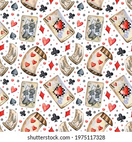 Watercolor hand painted Alice in Wonderland pattern  Playing cards  White background  Use it for postcards  invitations    scrapbooking 