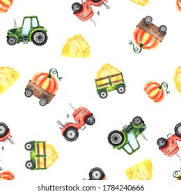 Watercolor Hand Painted Autumn Harvest Seamless Stock Illustration ...