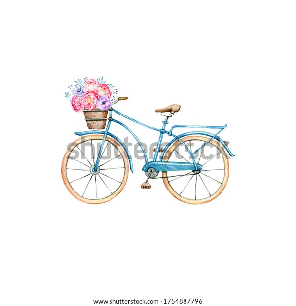 Watercolor Hand Painted Bike Basket Flowers Stock Illustration   Watercolor Hand Painted Bike Basket 600w 1754887796 