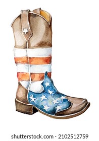 Watercolor hand painted cowboy boots  rustic clipart set isolated on a white background. Wild West design set. Ranch concept illustration.