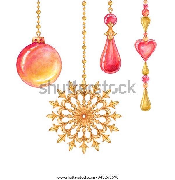 Watercolor Hand Painted Elements Hanging Christmas Stock Illustration ...