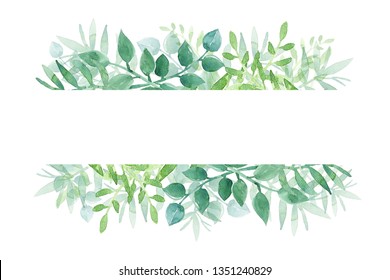 Illustration Watercolor Rectangular Frame Green Leaves Stock ...