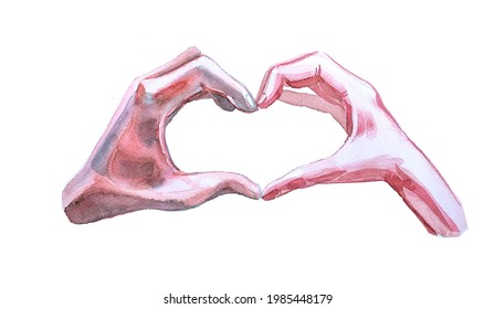Watercolor hand painted hands showing heart clipart isolated white background Relationship concept design Friendship illustration 