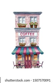 Watercolor hand painted house. Can be used as print, poster, postcard, illustration, invitation, greeting card, packaging design, element design, stickers, and so on.