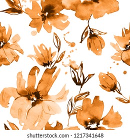 Watercolor Hand Painted Seamless Pattern Brown Stock Illustration ...