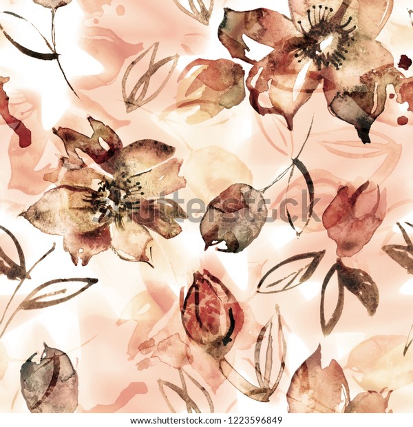 Watercolor Hand Painted Vintage Seamless Pattern Stock Illustration ...