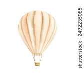 Watercolor hand-drawn illustration with hot air balloons in beige tones

