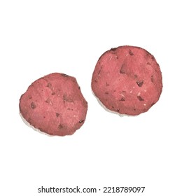 Watercolor Hand-drawn Painting Of Crunchy Chocolate Chips Red Velvet Cookies