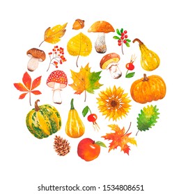 Watercolor Handdrawn Set Autumn Harvest Circle Stock Illustration ...