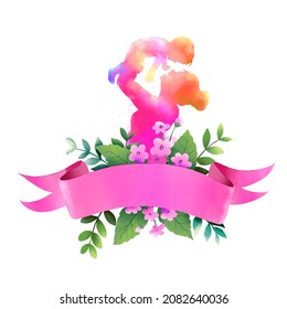 Watercolor of Happy Mother's Day banner with clipping path.