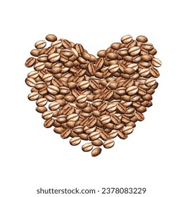 watercolor heart shape of coffee beans, round frame with coffee theme, hand drawn illustration of brown coffee seeds isolated on white background - Powered by Shutterstock