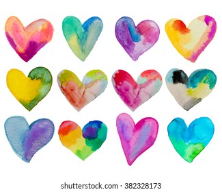 Watercolor Hearts Set