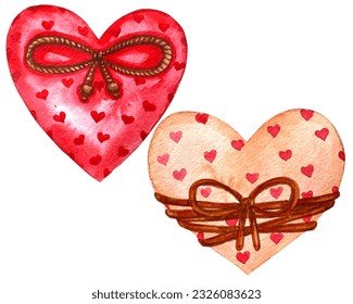 Watercolor hearts, valentine's day red, purple, violet hearts set. Happy Valentine's day card. Wooden and fabric hearts illustration set. Hand-drawn various hearts isolated on white paper background.  - Powered by Shutterstock