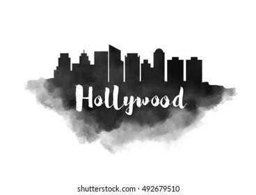 Watercolor Hollywood City Skyline