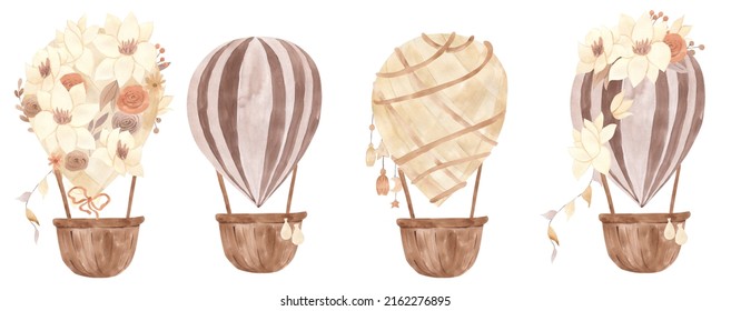 Watercolor Hot Air Balloon Elements  Illustration For Kids