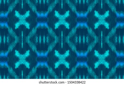 Watercolor Ikat Art. Bohemian Ethnic Diagonal Background. Ikat Ornament. Handdrawn Aquarelle Tile Design. Ikat Art Seamless Patterm.