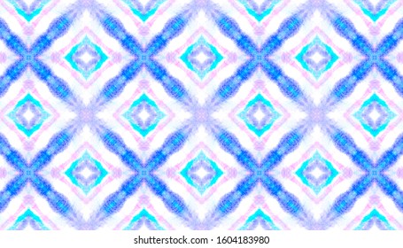 Watercolor Ikat Art. Handmade Aquarelle Shibori Tile Design. Geometric Texture. Artistic Ethnic Ornamental Motif Background. Ikat Art Seamless Patterm.