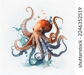 Watercolor illustration of a actopus