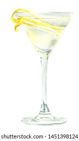 Watercolor Illustration Of An Alcoholic Cocktail Vesper Martini 