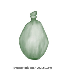 Watercolor illustration of an assimilated decorative bottle of green color