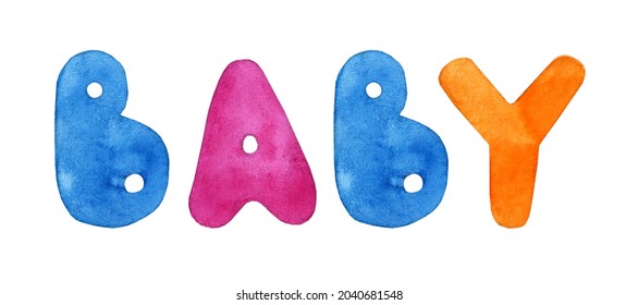 Watercolor Illustration Baby Lettering Doodle Multicolored Stock ...