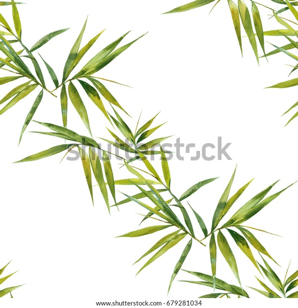 白い背景にシームレスな模様の笹の葉の水彩イラスト のイラスト素材