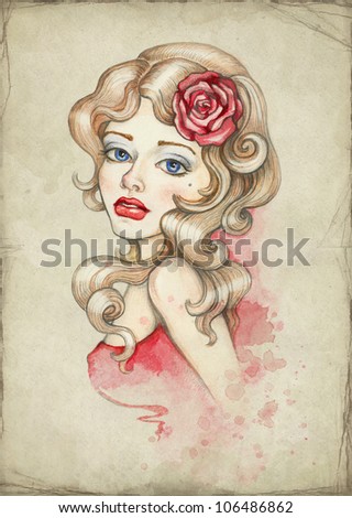 Watercolor illustration of beautiful woman