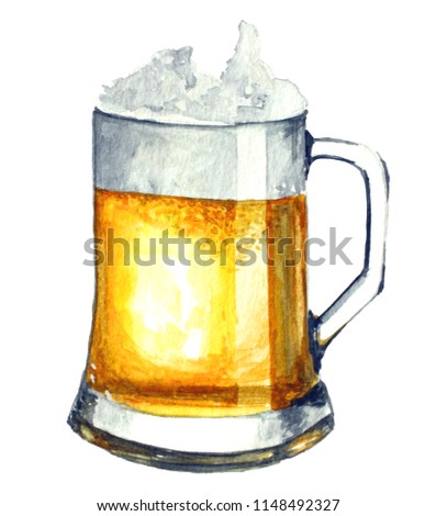 Watercolor illustration. Beer isolated on a white background.