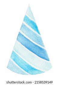 Watercolor Illustration With Birthday Attributes, Blue Party Hat. Festive Element Isolated On A White Background.