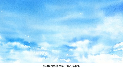 Watercolor Illustration Of Blue Sky.