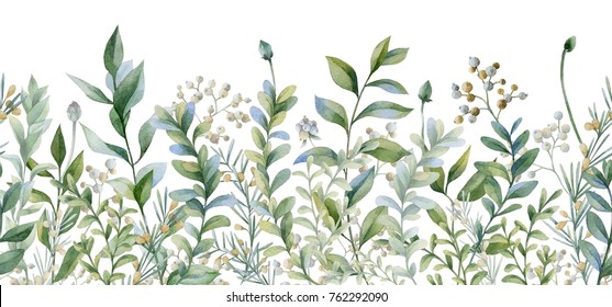 Watercolor illustration. Botanical print. Floral border.