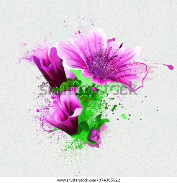 Watercolor Illustration Bouquet Beautiful Purple Flowers Stock ...