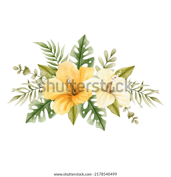 Watercolor Illustration Bouquet Tropical Flowers Flower Stock Illustration 2178540499 Shutterstock 9665