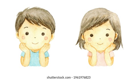 Watercolor Illustration Of Boy And Girl