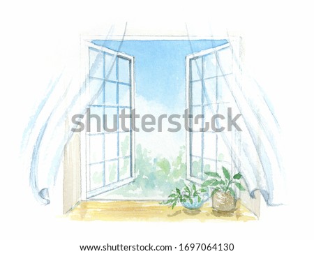Watercolor illustration of breeze window.