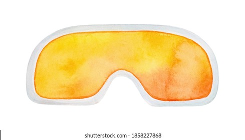 Watercolor Illustration Of Bright Ski Goggles. One Single Object, Front View. Hand Painted Watercolour Sketchy Drawing On White, Cut Out Clip Art Element For Design Decoration, Print, Banner, Card.