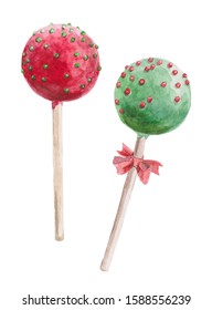 Watercolor Illustration Cake Pop Christmas Candy