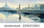 Watercolor illustration of city landscape, Sankt-Petersburg.